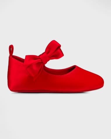 Christian Louboutin Girl's Lou Babe Satin Bow Ballet Flats, Baby
