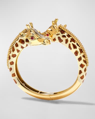 David Webb Yellow Gold Baby Giraffe Cabochon Ruby and Diamond Bracelet