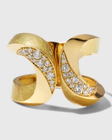 Vendorafa Yellow Gold Hammered Diamond Ring, Size 7