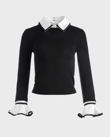 Alice + Olivia Justina Woven Combo Long-Sleeve Pullover