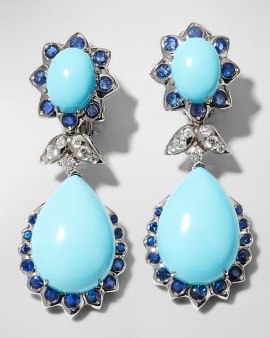 Cicada Jewelry 18K White Gold Turquoise and Diamond Earrings