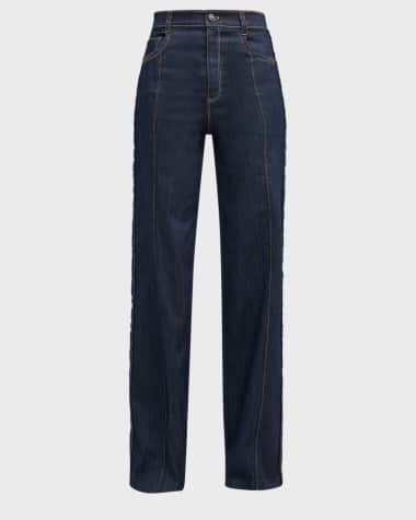 Cinq a Sept Francine Topstitched High-Rise Straight-Leg Pants