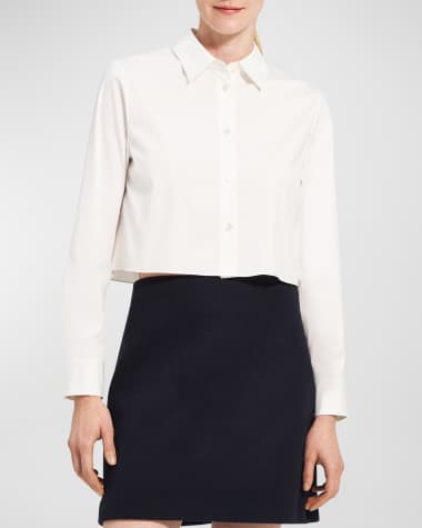 Theory Button-Front Cropped Dress Shirt