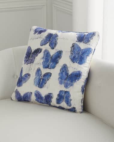 Hunt Slonem Butterflies In Blue Cotton Pillow, 22"