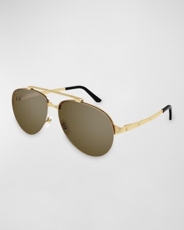 Cartier Men's Double-Bridge Metal Aviator Sunglasses