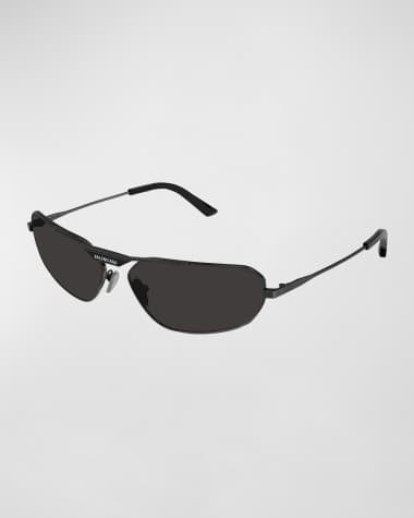 Balenciaga Men's Logo Top Bar Round Metal Sunglasses