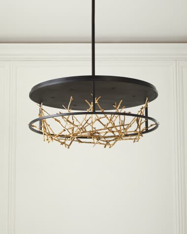 Elle Large Chandelier In Hand-Rubbed Antique Brass And Dark Rattan With  Linen Shades By Suzanne Kasler