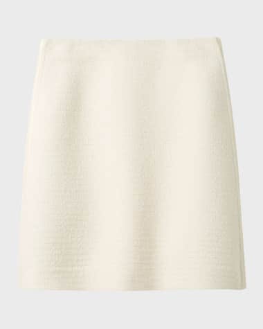 St. John Vegan Leather Side-Stripe Tweed Mini Skirt
