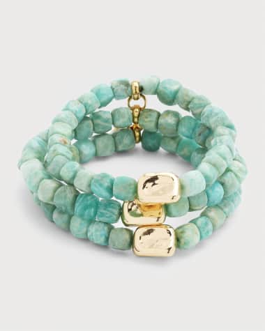 Devon Leigh Aquamarine Gold Accent Stretch Bracelets, Set of 3