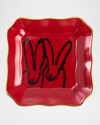 Hunt Slonem Portrait Plate with Gold Rim - Red