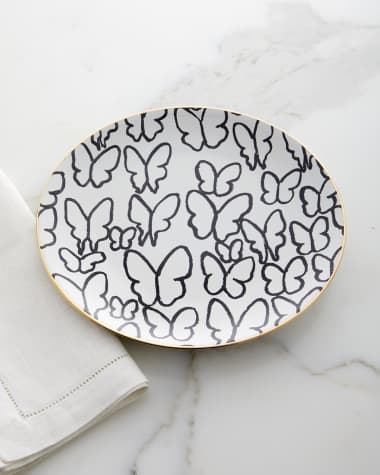 Hunt Slonem Butterfly Dinner Plate with Gold Rim - White
