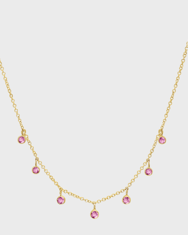 Jennifer Meyer 7 Mini Pink Sapphire Bezel Dangle Necklace