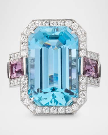 Robert Erich Platinum Diamond, Brazilian Aquamarine and Pink Sapphire Statement Ring