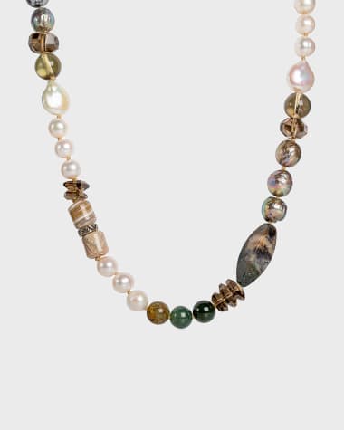 Stephen Dweck Champagne Pearls with Quartz and Agate Necklace