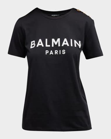 Balmain 3-Button Flocked Logo T-Shirt