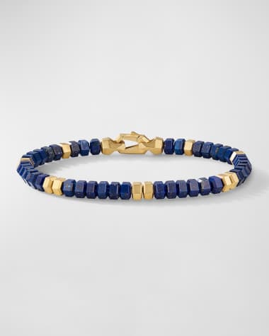David Yurman Men's 18K Yellow Gold and Lapis Lazuli Bead Bracelet