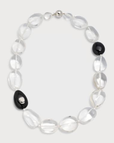 Sanalitro 18K White Gold Necklace in Rock Crystals, Black Obsidian and Diamonds