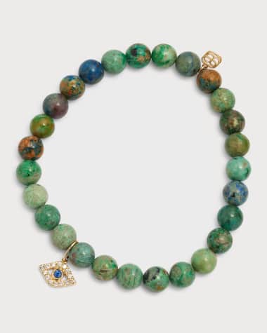 Sydney Evan Large Bezel Evil Eye Charm on Smooth Round Chrysocolla Bracelet