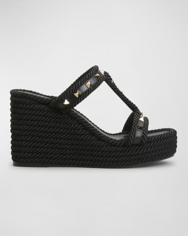 Valentino Garavani Rockstud Rope Wedge Espadrille Sandals