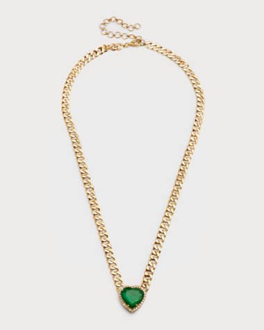 Siena Jewelry 14K Yellow Gold Emerald Heart Pendant Necklace
