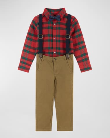 Andy & Evan Boy's Flannel Button Down W/ Pants, Suspenders & Bowtie, Size 2-7