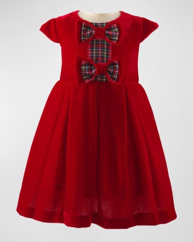 Rachel Riley Girl's Bow Velvet Holiday Tartan Bow Dress, Size 6M-24M