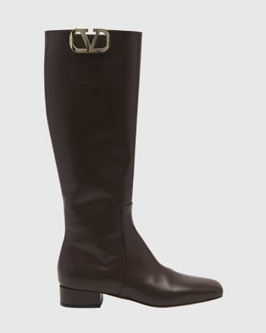 Valentino Garavani VLogo Medallion Calfskin Knee Boots
