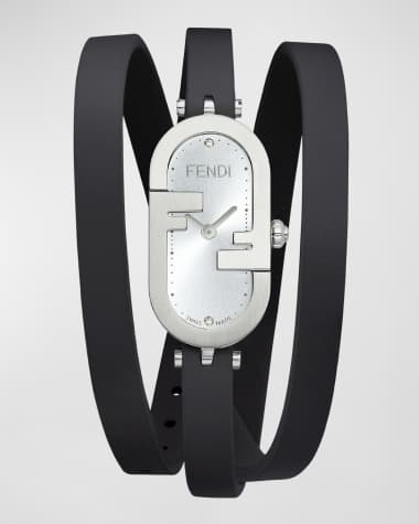 Fendi O'Lock Vertical Oval Calf Leather Wrap Watch, Black