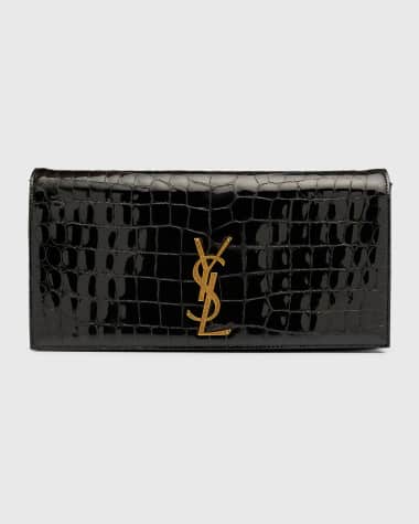 Saint Laurent Kate YSL Clutch Bag in Croc-Embossed Patent Leather