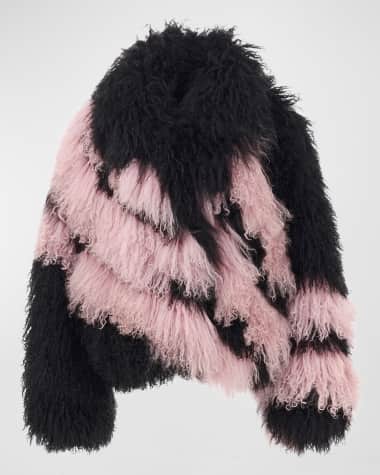 Gorski Chevron Mongolian Lamb Shearling Crop Jacket