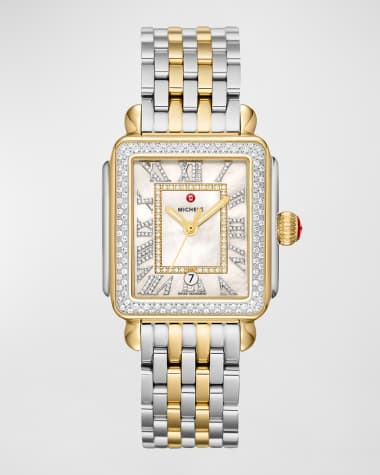 MICHELE Deco Madison Diamond Two-Tone Gold-Plated Watch with Mother-of-Pearl Dial