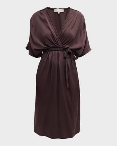 NOUVELLE SILK95FIVE Sydney Braided-Trim Dolman-Sleeve Midi Dress