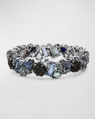 Stephen Dweck Mother-of-Pearl and Blue Topaz Open-Close Bangle in Sterling Silver