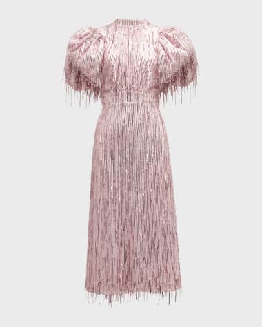 Rotate Birger Christensen Dawn Sequin Fringe Midi Dress