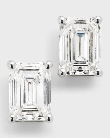 Neiman Marcus Lab Grown Diamonds Lab Grown Diamond 18K White Gold Emerald-Cut Stud Earrings, 6.0tcw