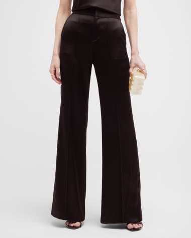 Alice + Olivia Dylan Satin High-Rise Wide-Leg Pants
