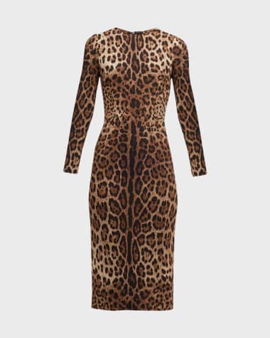 Dolce&Gabbana Leopard-Print Long-Sleeve Midi Dress