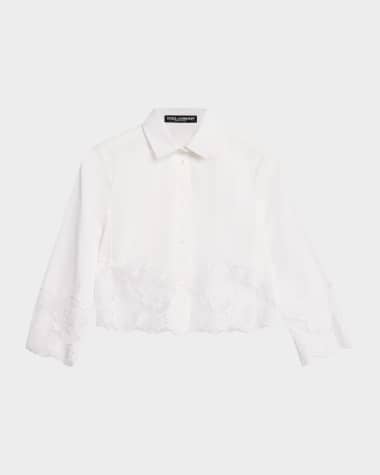 Dolce&Gabbana Cropped Button-Front Blouse with Lace Trim