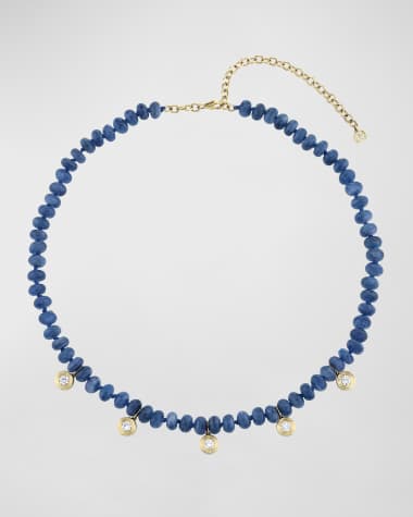 Sydney Evan Kyanite Beaded Necklace with Multi-Bezel Diamond Charms