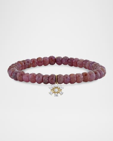 Sydney Evan Marquise Eye Prong-Set Flower on Pink Sapphire Bead Bracelet