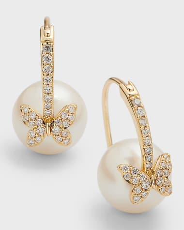 Sydney Evan 14K Diamond Butterfly Earrings with 10mm Pearls