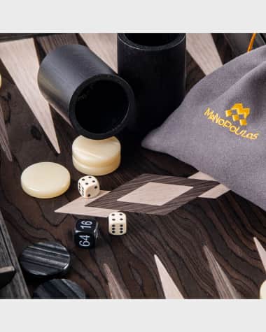 MANOPOULOS Ebony Burl Backgammon Set With Side Racks