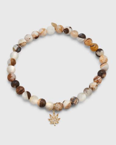 Sydney Evan Men's Pot Leaf Charm Opal Bead Bracelet