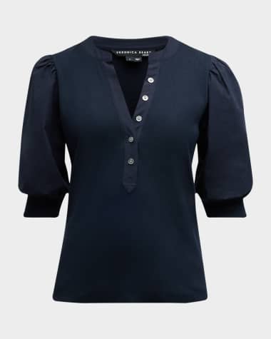 Veronica Beard Coralee Puff Sleeve Button-Front Top