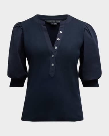 Veronica Beard Coralee Puff Sleeve Button-Front Top