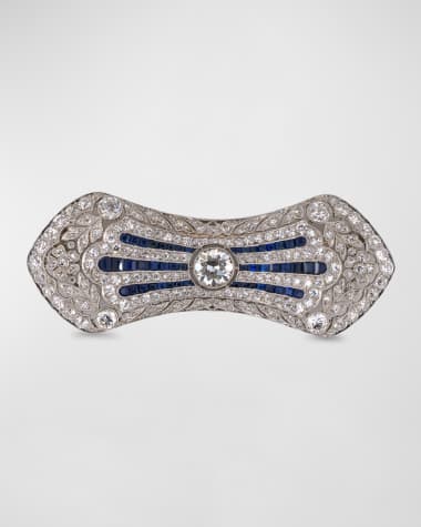 NM Estate Estate Theodore B. Starr Platinum Diamond Calibre Sapphire Edwardian Bow Pin