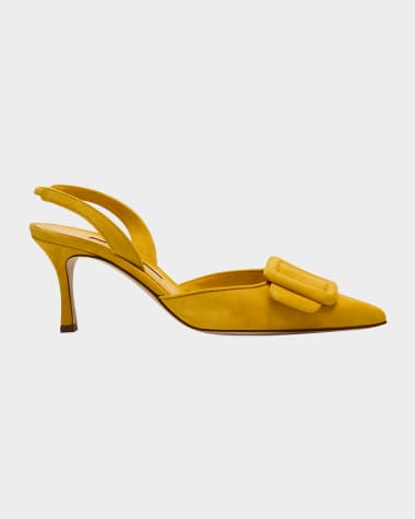Manolo Blahnik Maysli Suede Buckle Halter Pumps
