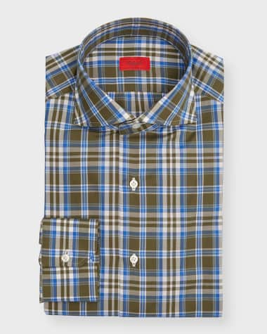 Isaia Men's Plaid Cotton Dress Shirt