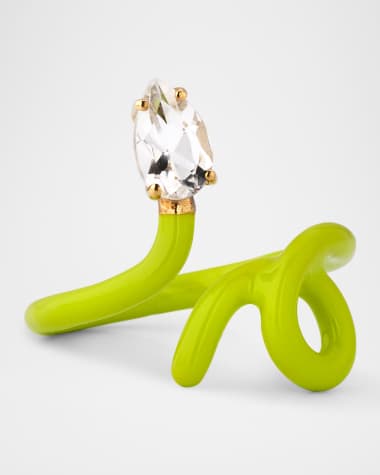 Bea Bongiasca Baby Vine Tendril Statement Ring with Lime Green Enamel and Rock Crystal