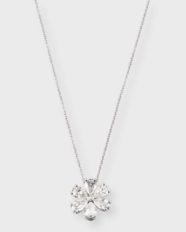 ZYDO 18k White Gold Diamond Flower Pendant Necklace